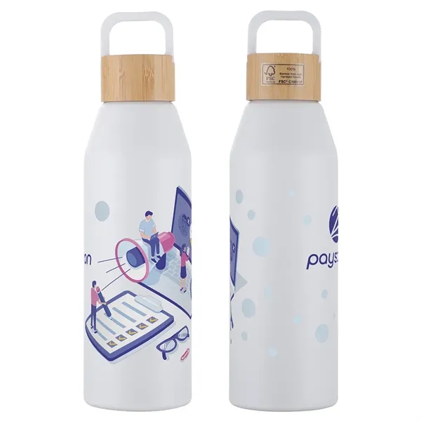 Medium White color option for Clive 24 Oz Recycled Aluminum Bottle With Bamboo Lid