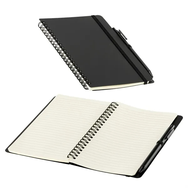 Medium Black color option for Avignon Repreve® Recycled Hardcover Spiral Notebook With Pe