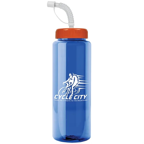 Translucent Blue color option for Garyline® Guzzler Bottle With Straw Lid   32 Oz.