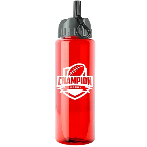 Translucent Red color option for Garyline® Guzzler Bottle With Ring Straw Lid   32 Oz.