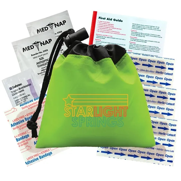 Lime Green color option for Garyline® Cinch Pouch First Aid Kit   11 Piece