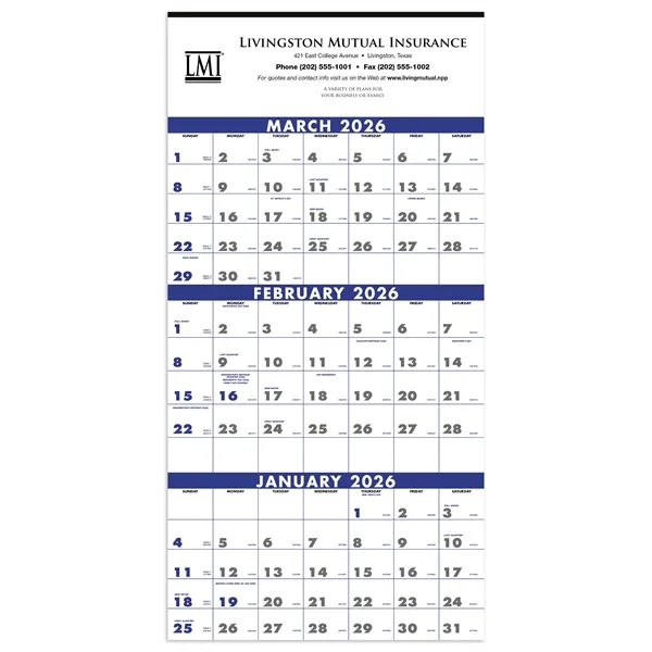 White color option for Triumph® Calendars 3 Month Planner (4 Sheet)