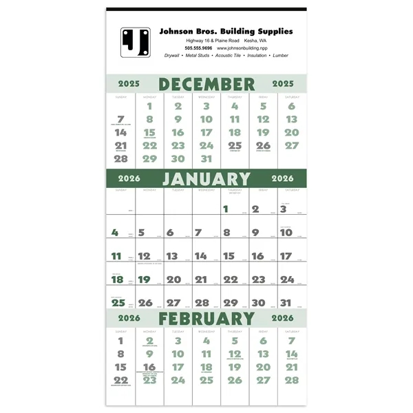 White color option for Triumph® Calendars 3 Month Planner (12 Sheet)