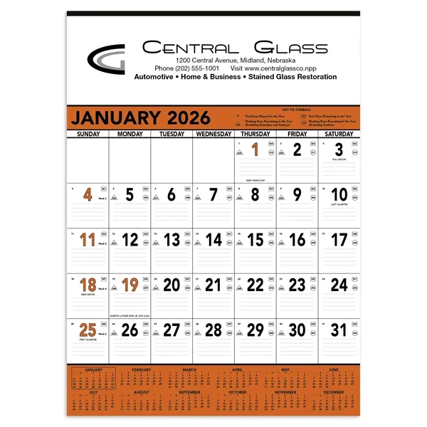 White color option for Triumph® Calendars Orange & Black Contractor Memo Calendar