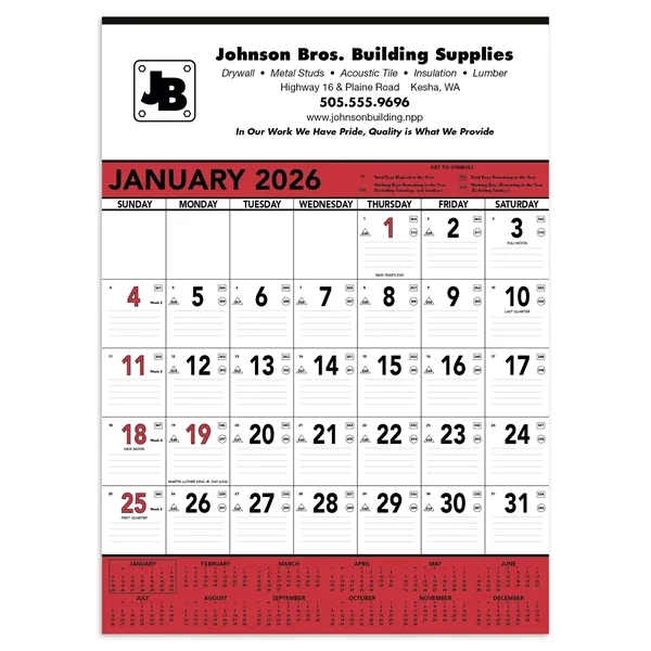 White color option for Triumph® Calendars Red & Black Contractor Memo Calendar