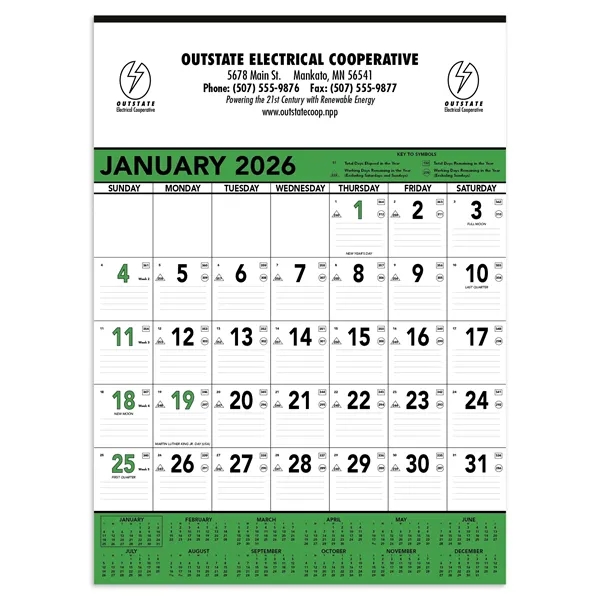 White color option for Triumph® Calendars Green & Black Contractor Memo Calendar