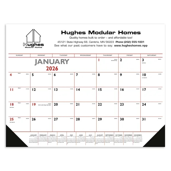 White color option for Triumph® Calendars Red & Black Desk Pad With Vinyl Corners