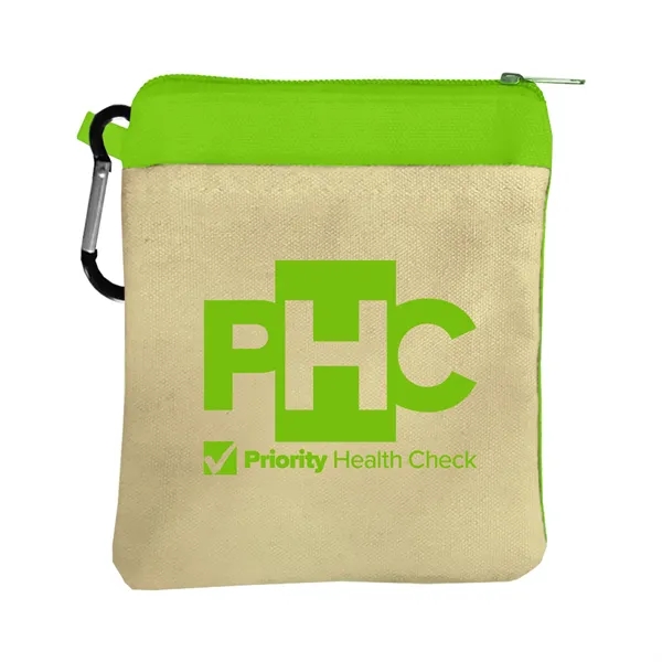 Natural/Lime Green color option for Garyline® Canvas Zipper Pouch With Carabiner