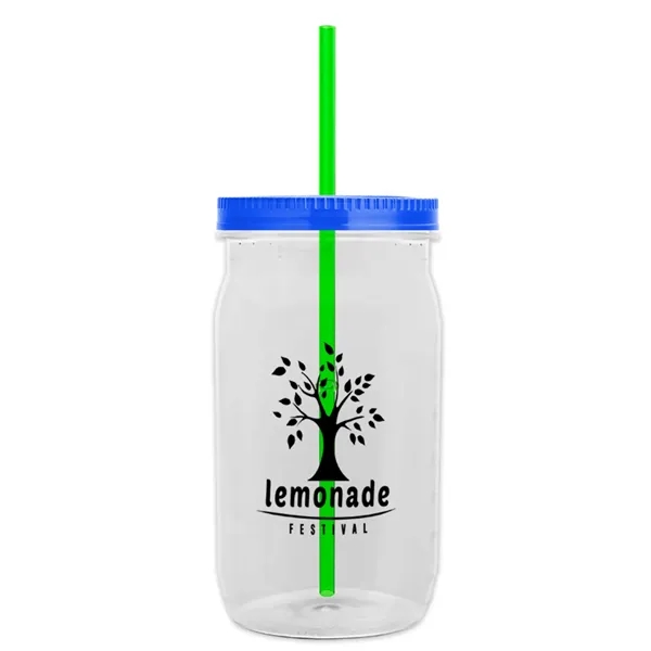 Translucent Blue color option for Garyline® Tritan® Mason Jar With Lid And Straw   27 Oz.