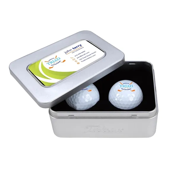 Silver/White color option for Titleist® 2 Ball Business Card Tin Pro V1®