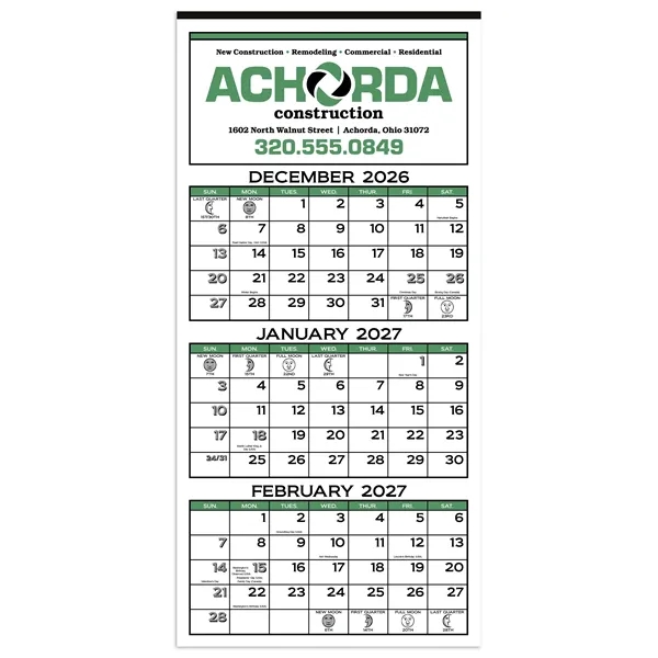 White color option for Skinner & Kennedy® 3 Month Display 12 Sheet Calendar