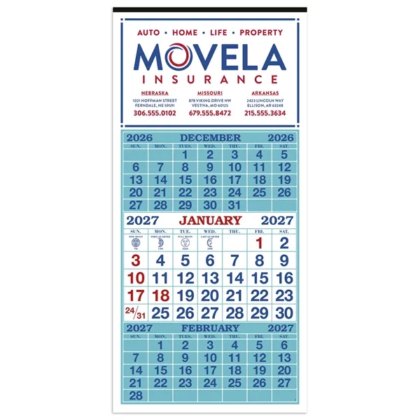 White color option for Skinner & Kennedy® 3 Month Display 12 Sheet Calendar