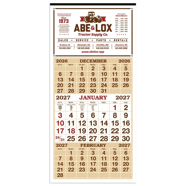 White color option for Skinner & Kennedy® 3 Month Display 12 Sheet Calendar