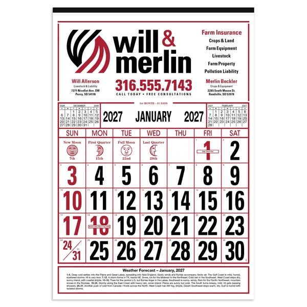 White color option for Skinner & Kennedy® Commercial 12 Sheet Calendar