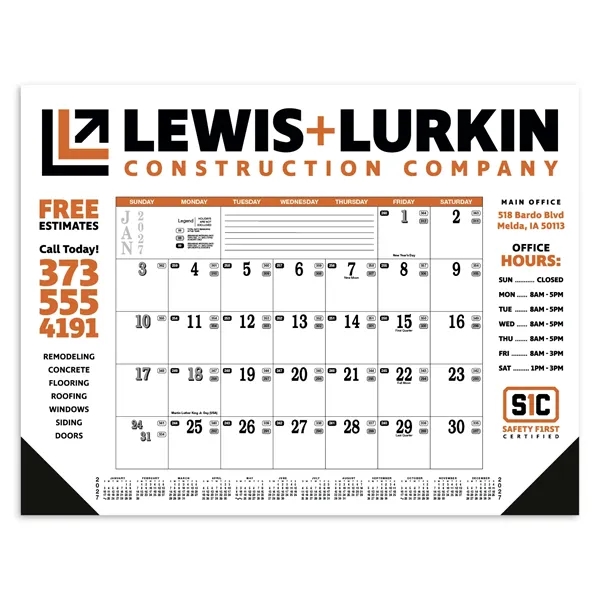 White color option for Skinner & Kennedy® Contractor's Desk Pad Calendar