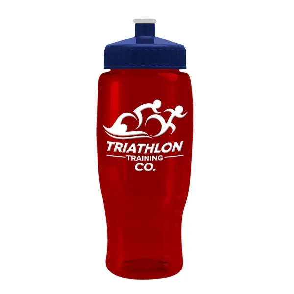 Translucent Red color option for Garyline® Poly+ Recycled Bottle With Push Pull Lid   27 Oz.