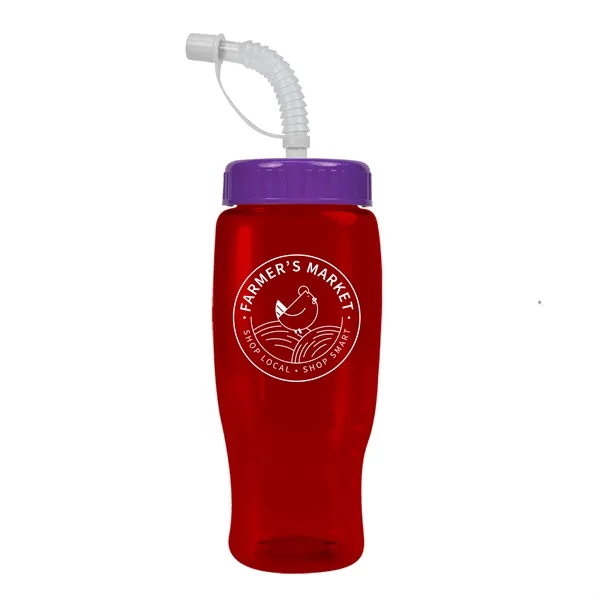 Translucent Red color option for Garyline® Poly+ Recycled Bottle With Straw Lid   27 Oz.