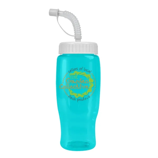 Translucent Teal color option for Garyline® Poly+ Recycled Bottle With Straw Lid   27 Oz.
