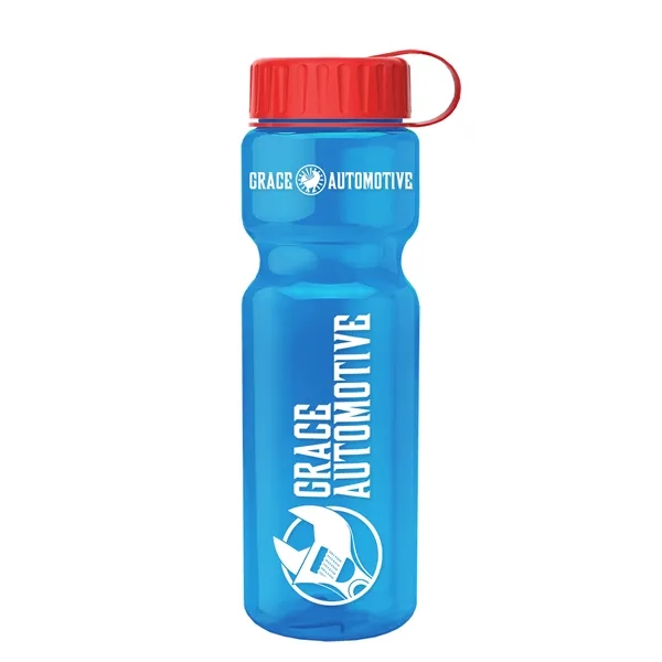 Translucent Blue color option for Garyline® Champ Recycled Bottle With Tethered Lid   28 Oz.