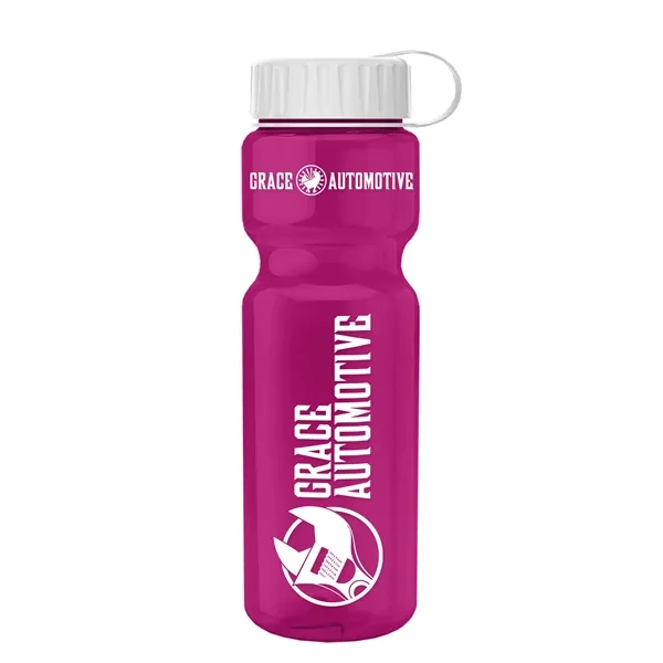 Translucent Hot Pink color option for Garyline® Champ Recycled Bottle With Tethered Lid   28 Oz.
