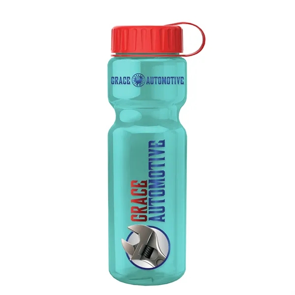 Translucent Teal color option for Garyline® Champ Recycled Bottle With Tethered Lid   28 Oz.