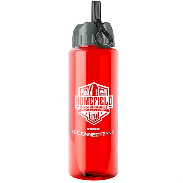 Red color option for Garyline® Slim Fit Rpet Bottle With Ring Straw Lid   32 Oz.