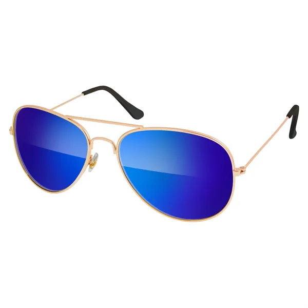 Metallic Gold/Indigo color option for Metal Aviator Mirrored Sunglasses