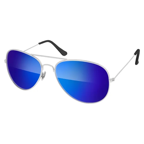 Metallic Silver/Indigo color option for Metal Aviator Mirrored Sunglasses