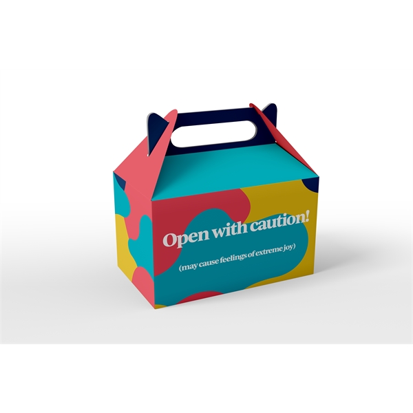 Custom color option for 9"X 6"X 6" E Flute Gable Gift Handle Box Printed