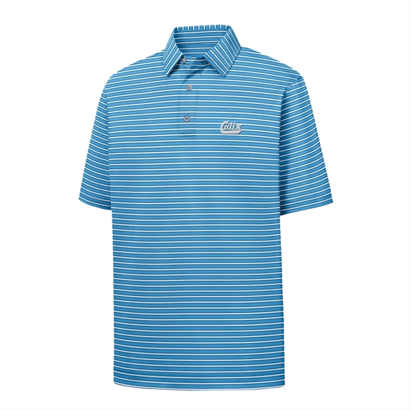 Light Blue-White-Navy color option for Foot Joy Men's Stretch Lisle Pinstripe Golf Shirt