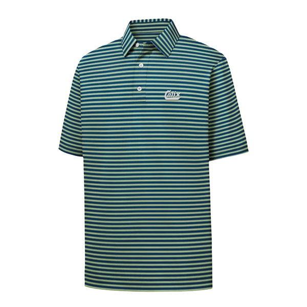 Navy-Lime-White color option for Foot Joy Men's Stretch Lisle Pinstripe Golf Shirt