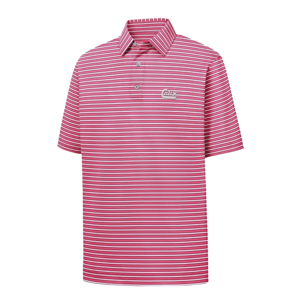 Pink Azalea-White-Navy color option for Foot Joy Men's Stretch Lisle Pinstripe Golf Shirt