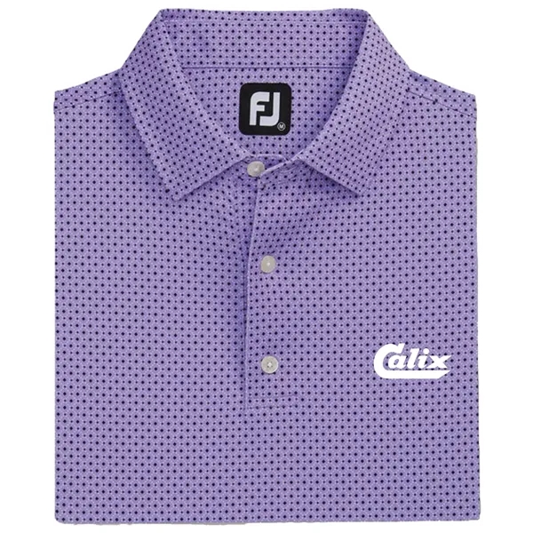 Violet/ Black/ White color option for Foot Joy Dot Geo Print Lisle Shirt