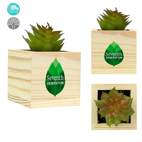 Main photo of Wooden Planter With Artificial Succulent