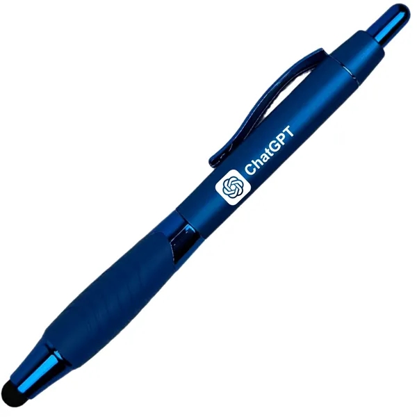 Blue color option for Recycled Rubberized Metallic Pen With Stylus Tip