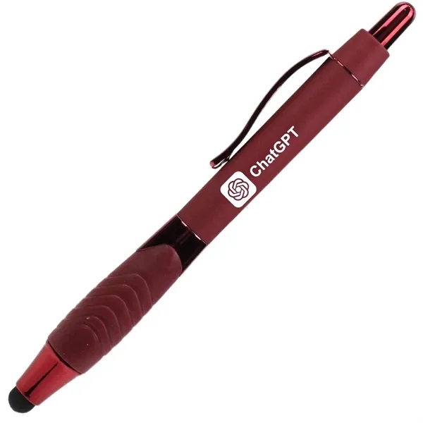 Maroon color option for Recycled Rubberized Metallic Pen With Stylus Tip