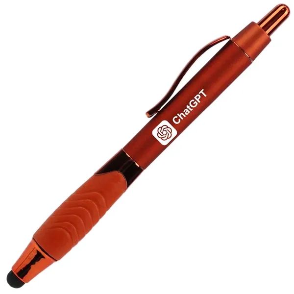 Orange color option for Recycled Rubberized Metallic Pen With Stylus Tip