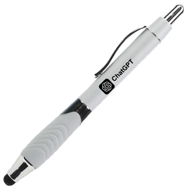 Pearl White color option for Recycled Rubberized Metallic Pen With Stylus Tip