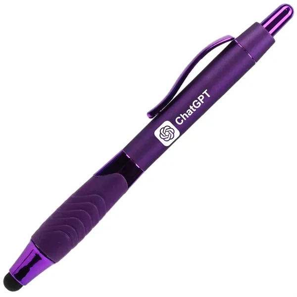Purple color option for Recycled Rubberized Metallic Pen With Stylus Tip