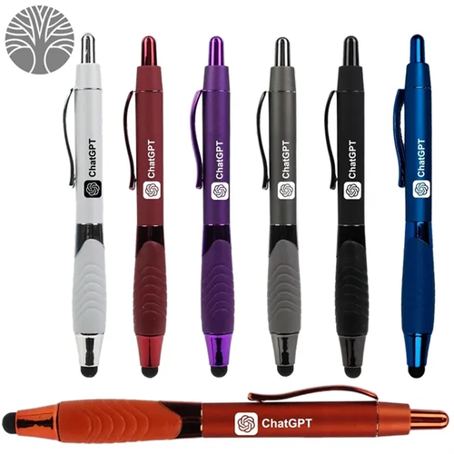 Main photo of Recycled Rubberized Metallic Pen With Stylus Tip