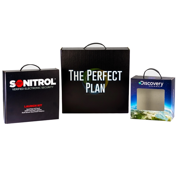 Multi color color option for 11.5" X 8.5" X 3" E Flute Handle Box Double Side