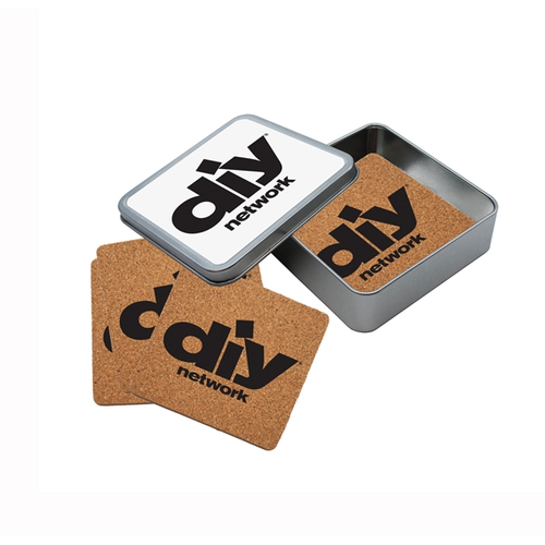 Main photo of Cork Coaster Set In Square Tin