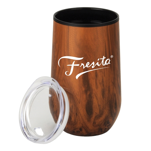 Main photo of 14 Oz Wood Tone Economy Stainless Steel Stemless Wine