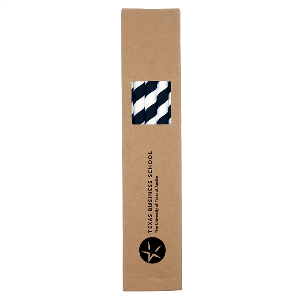 White Stripes-Black color option for 10 Pack Biodegradable Paper Straws In Box (0.8cm Dia.)