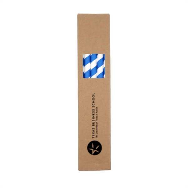 White Stripes-Blue color option for 10 Pack Biodegradable Paper Straws In Box (0.8cm Dia.)