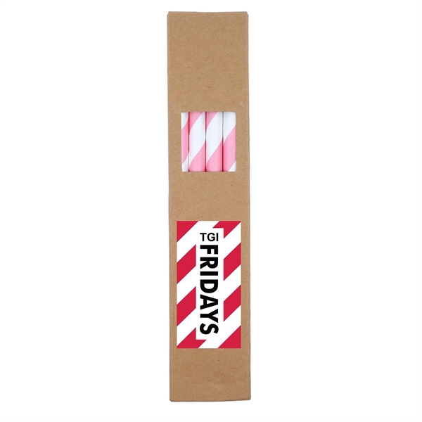 White Stripes-Pink color option for 10 Pack Biodegradable Paper Straws In Box (0.8cm Dia.)