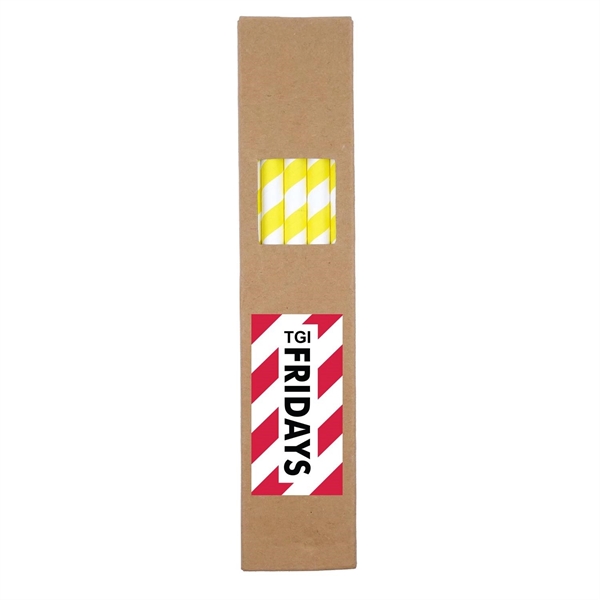 White Stripes-Yellow color option for 10 Pack Biodegradable Paper Straws In Box (0.8cm Dia.)