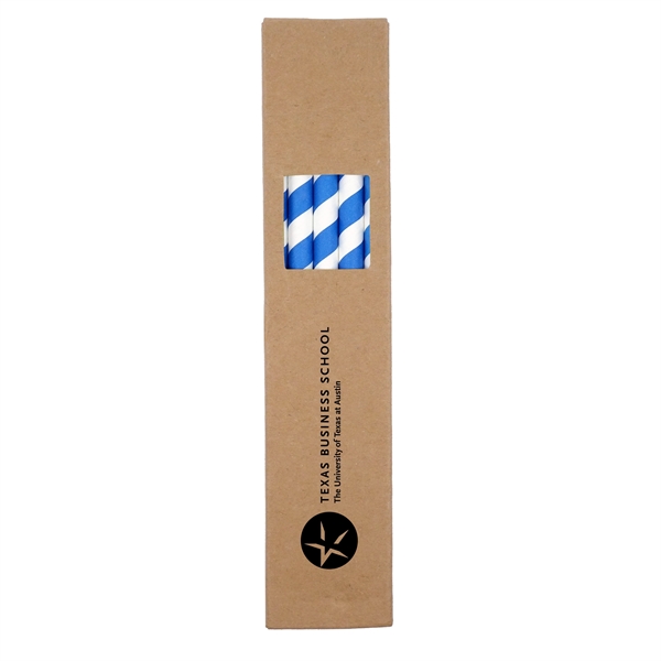 White Stripes-Blue color option for 10 Pack Biodegradable Paper Straws In Box (0.6cm Dia.)