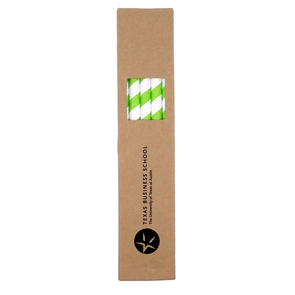 White Stripes-Green color option for 10 Pack Biodegradable Paper Straws In Box (0.6cm Dia.)