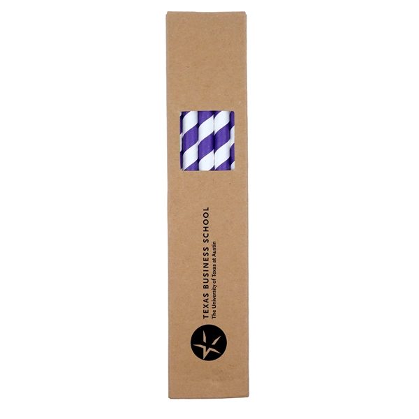 White Stripes-Purple color option for 10 Pack Biodegradable Paper Straws In Box (0.6cm Dia.)